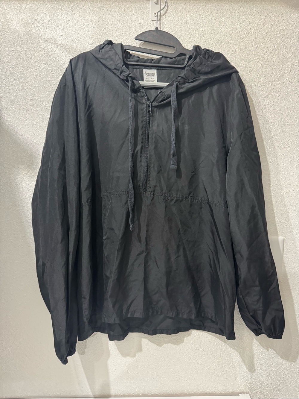 PINK Victoria's Secret Black Hooded Half-Zip Windbreaker